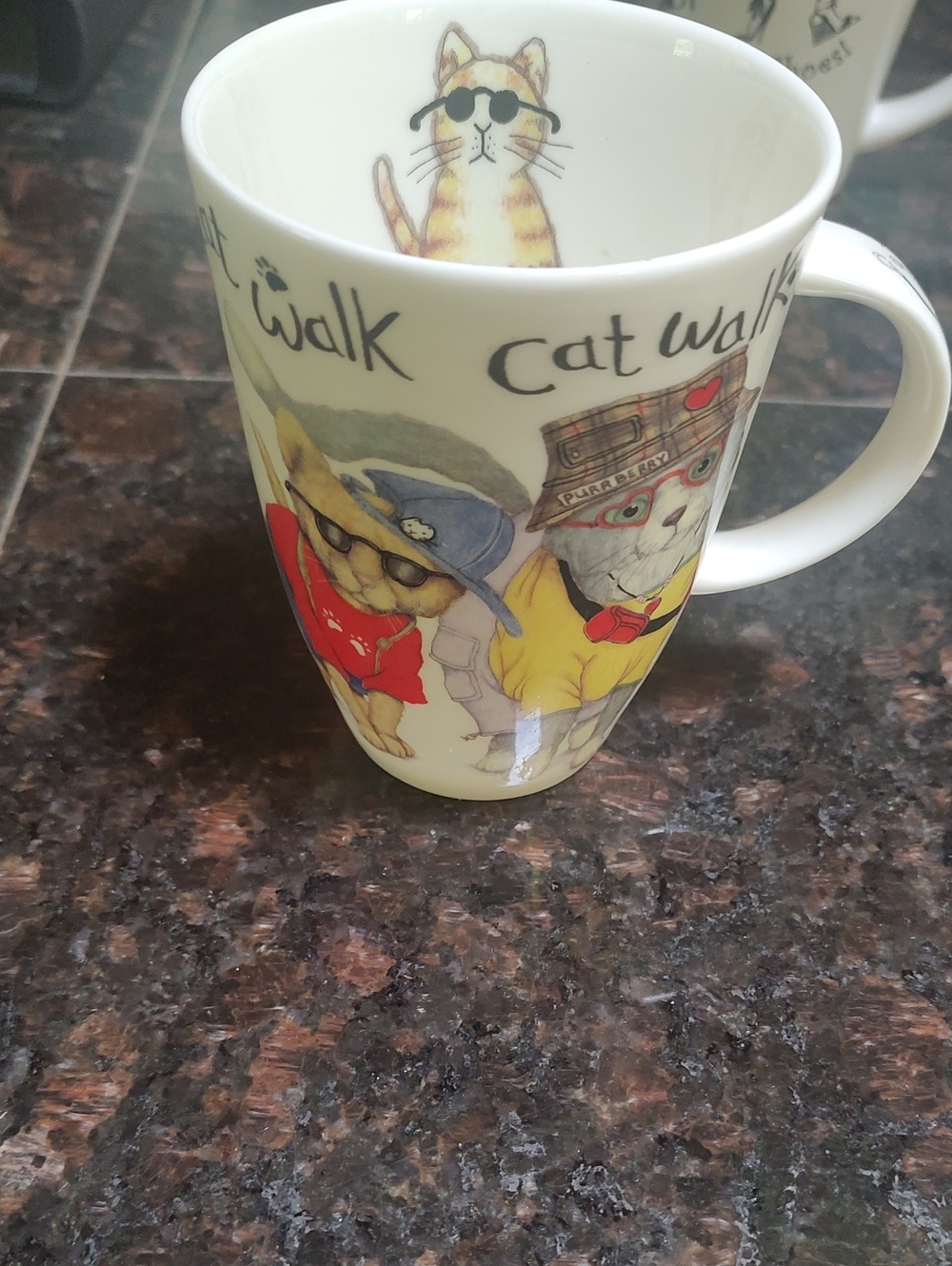 Cat Walk Ceramic Mug - Yellow & Cream Cat Design